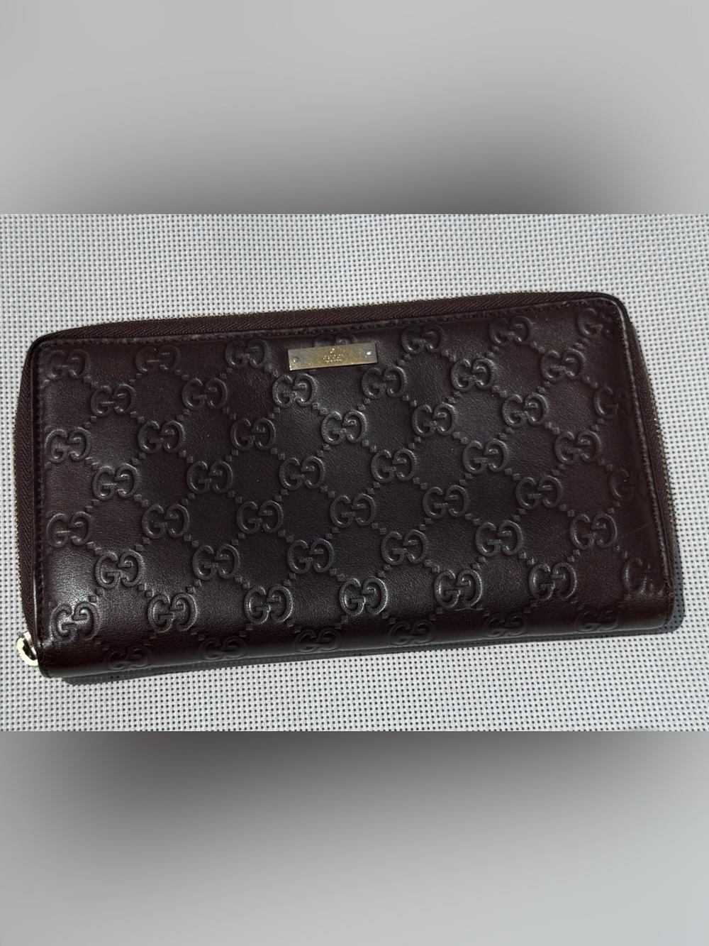 Gucci Dark Brown Embossed GG Zip Wallet